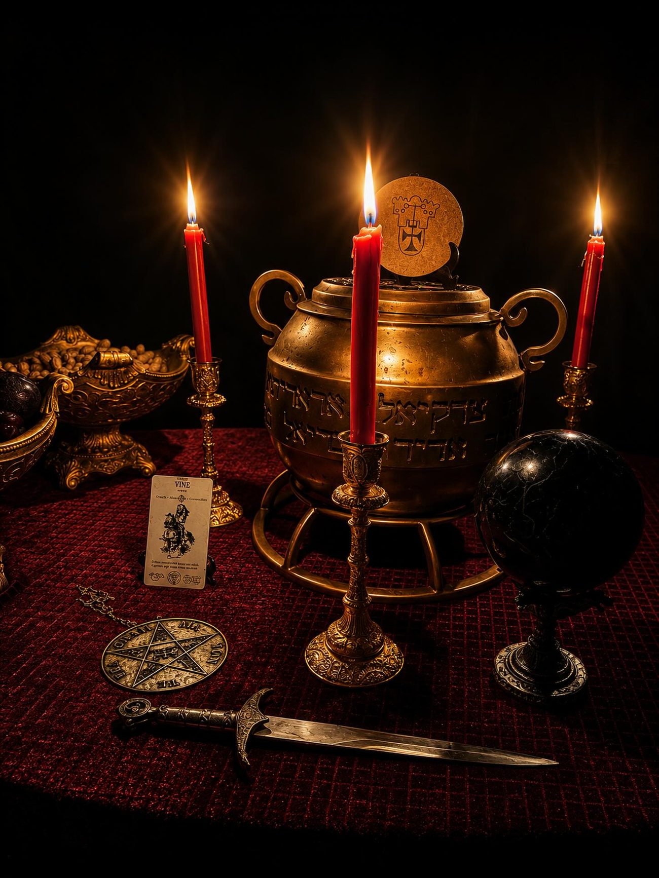 Altar em penumbra com velas acesas